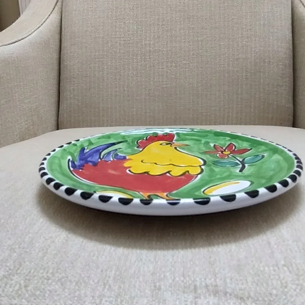 Whimsical Chicken Plate Hand Painted in Italy
